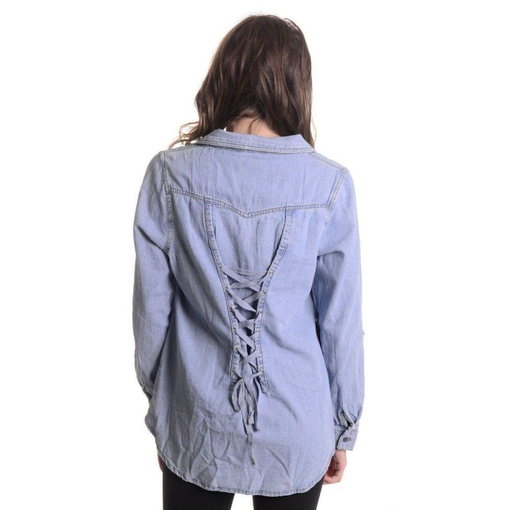 Chances R Light Blue Long Sleeve Button Top Tunic - Picture 2 of 2